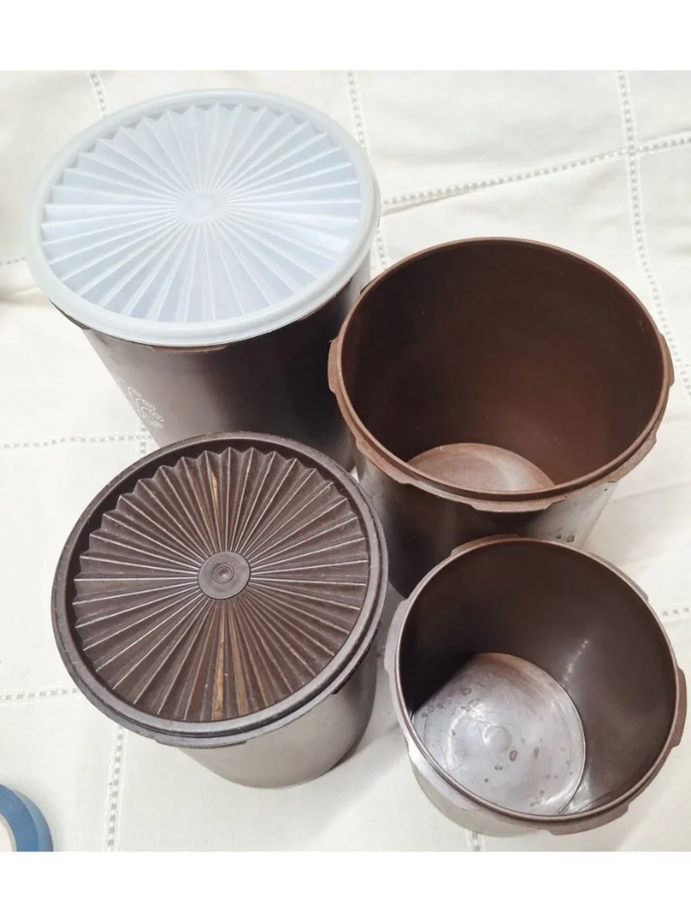 Vintage Brown Tupperware Storage Containers With Lids Set Of 4 Floral Pattern Du